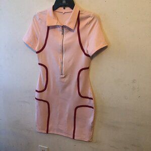 Large Bodycon  Pink with Burgundy Mini Dress